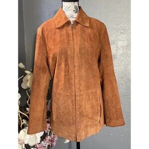 Bernardo Women's M Genuine Leather Suede Jacket Brown Full Zip Lined Washable